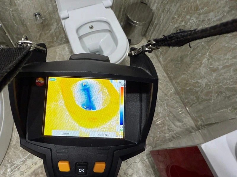 Eryamanda su kaçağı tespiti yaparken kullandığımız termal kameramız, kırmadan cihazlı su kaçağı tespitinde bir numara