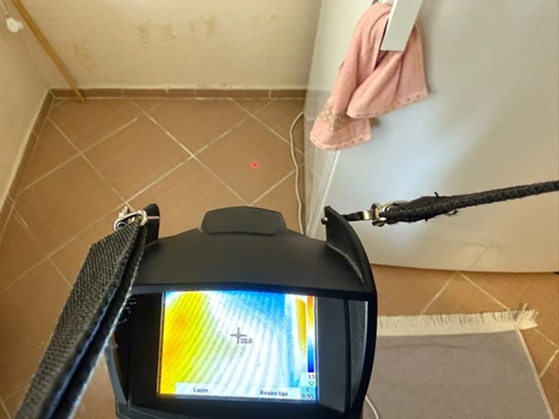 Yenimahalle’de su kaçağı tespitinde kullandığımız termal kameramız, kırmadan cihazlı su kaçağı tespiti